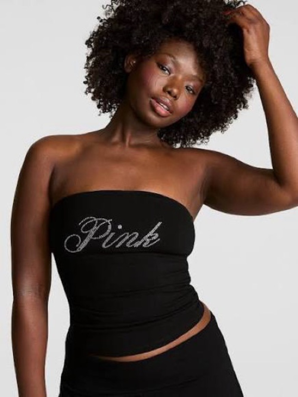 PINK Victoria's Secret Black Bling Runched Tube top
